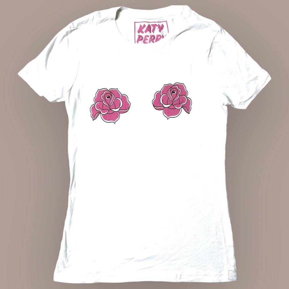 NWOT Katy Perry Official Rosy Pasties Graphic T-Shirt White Women’s Sz M
